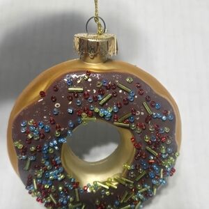Chocolate Donut Ornament Beaded Sprinkles Colorful Whimsical NWT